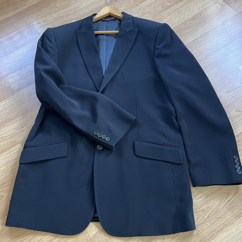 Midtown Man Black Suit Jacket Mens Tall Size Large‎ Red Lining Trim